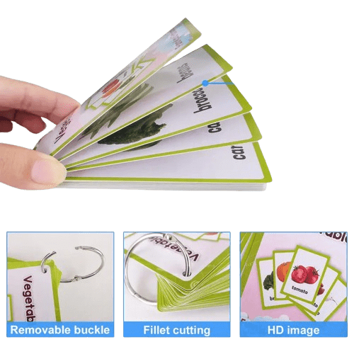 Colorful vegetable flashcards for kids! Fun, waterproof learning cards that help toddlers and preschoolers learn veggies easily. 20 cards per set. Ages 3+.