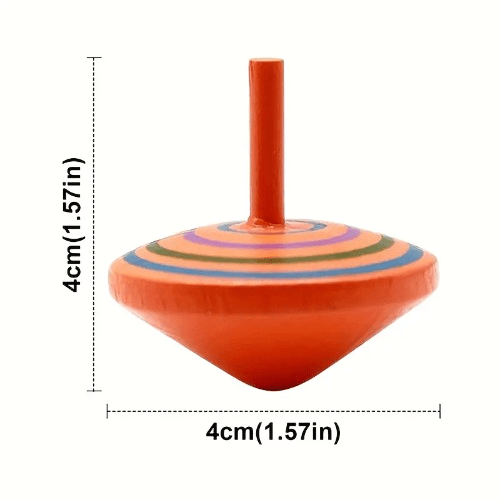 Multicolor wooden spinning tops, 4 cm, for toddlers and kids. Classic toy that boosts hand-eye coordination, concentration, and imaginative play. Safe and durable.