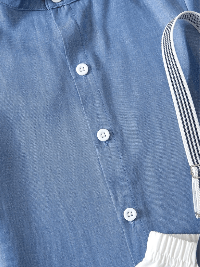 Boys 2 piece set white suspender short and blue collor shirt