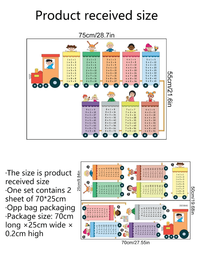 Maths Mathematics Time Table Multiplication Chart Wall Sticker