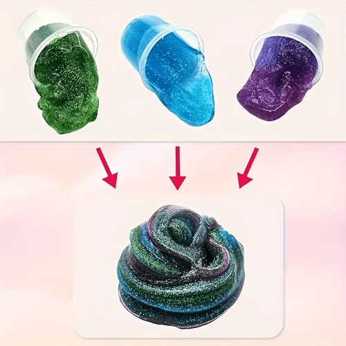 Sparkling starry galaxy slime for kids – stretchy, glittery, and safe. Perfect for sensory play, creativity, and endless squishy fun. Ages 3+.