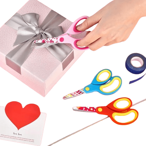 Safe, colorful left-handed kids scissors with blunt tips and soft grips. Perfect for school crafts and home projects. 1 piece per pack in a random color.