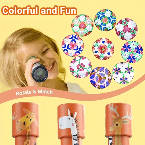 Colorful kaleidoscope for kids, 14.7 cm × 3.5 cm, in random colors. Boosts imagination, creativity, and visual exploration. Fun and safe toy for toddlers and preschoolers.