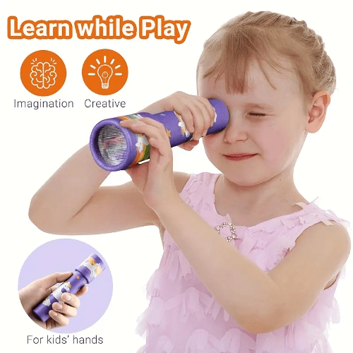 Colorful kaleidoscope for kids, 14.7 cm × 3.5 cm, in random colors. Boosts imagination, creativity, and visual exploration. Fun and safe toy for toddlers and preschoolers.