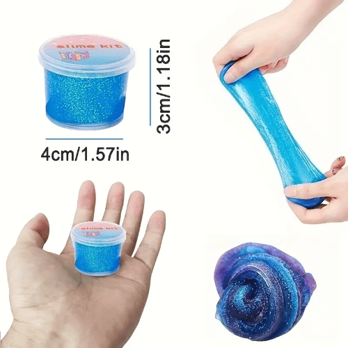 Sparkling starry galaxy slime for kids – stretchy, glittery, and safe. Perfect for sensory play, creativity, and endless squishy fun. Ages 3+.