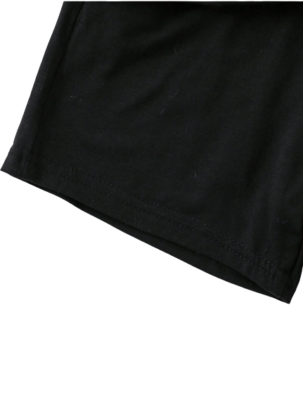 Boys black and white striped short sleeve t-shirt and black shorts stretching material