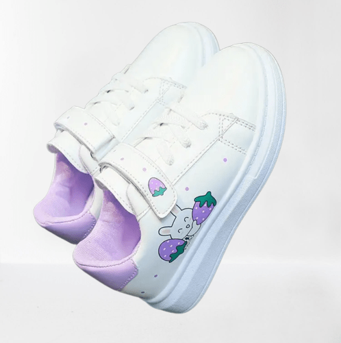 Girls white casual sneaker shoes with purple bunny design