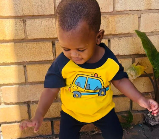 Kids Cartoon Boys Short Sleeve T Shirt - Yellow & Blue