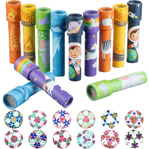 Colorful kaleidoscope for kids, 14.7 cm × 3.5 cm, in random colors. Boosts imagination, creativity, and visual exploration. Fun and safe toy for toddlers and preschoolers.