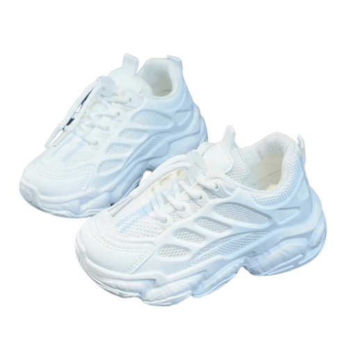 Girls white casual lace-up sneakers shoes