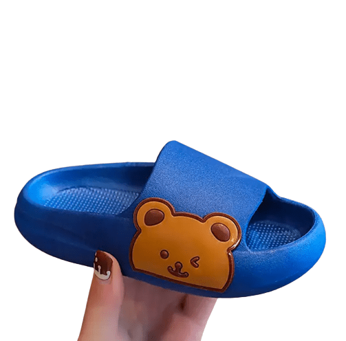 Boys girls unisex kids slippers with brown teddy bear decoration detail