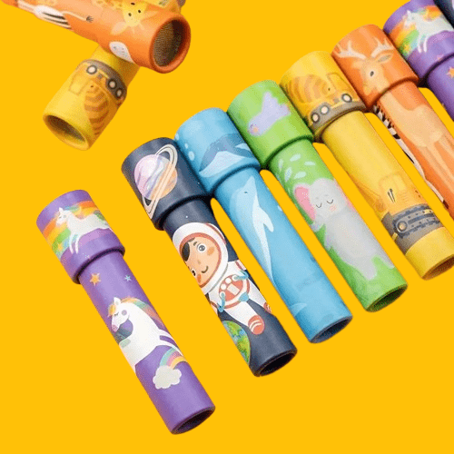 Colorful kaleidoscope for kids, 14.7 cm × 3.5 cm, in random colors. Boosts imagination, creativity, and visual exploration. Fun and safe toy for toddlers and preschoolers.