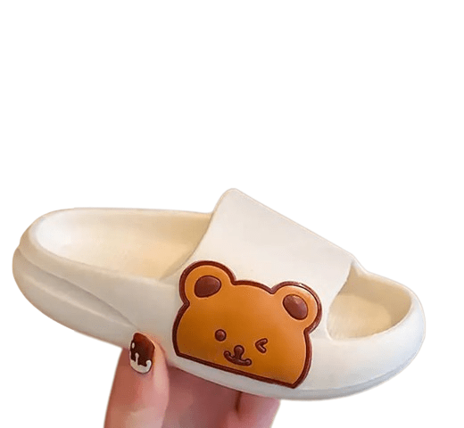 Boys girls unisex kids slippers with brown teddy bear decoration detail