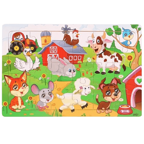 30-piece colorful wooden animal puzzle for toddlers. Boosts hand-eye coordination, observation, logic, and manipulative skills. Ages 2+.