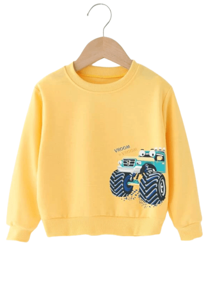 Boys Yellow Crewneck Jersey With Cartoon Car