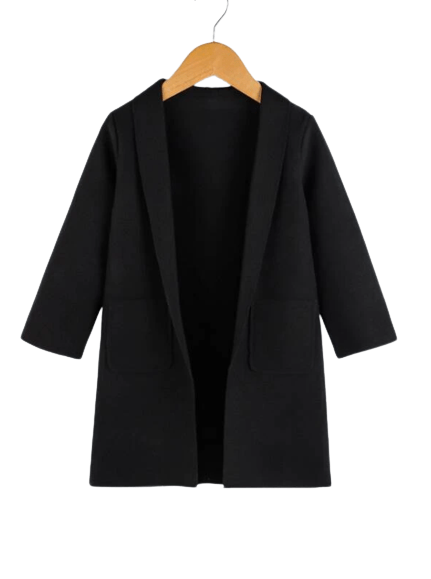 Black Open Front Long Sleeve Boys Coat