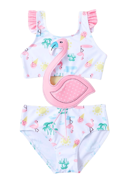 One piece flamingo swimsuit for girls.