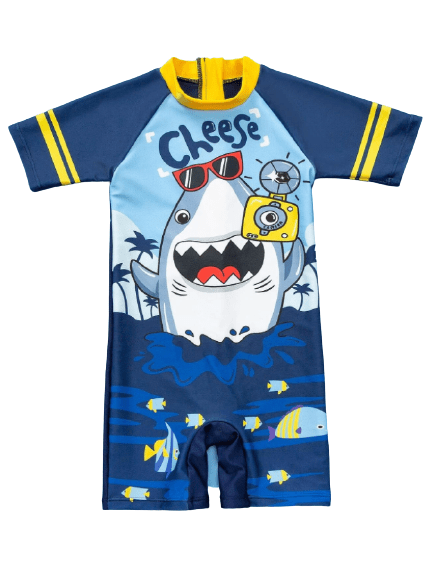 Boys shark cartoon one piece sporty swimsuit