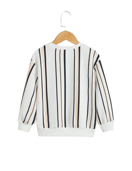 Boys Vertical Stripped Crewneck Jersey With Letter Patched Pullover