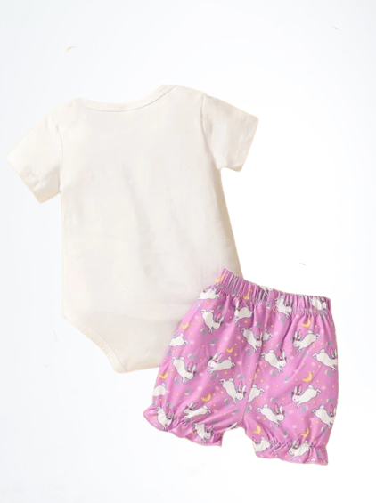Happy Easter Bunny New Born Bodysuit, Shorts & Head Band Clothing Set  - Purple & White For Girls