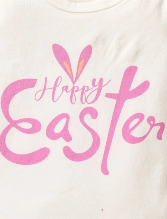 Happy Easter Bunny New Born Bodysuit, Shorts & Head Band Clothing Set  - Purple & White For Girls