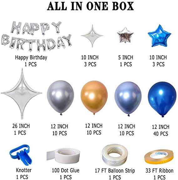 Happy Birthday Party Balloon DIY Decoration - Blue, Gold | Adorbs Online