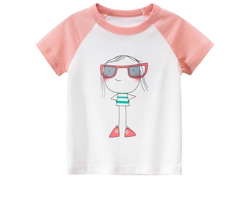 Cartoon Character Design Kids Girls Short Sleeve T-Shirt White, Pink | Adorbs Online