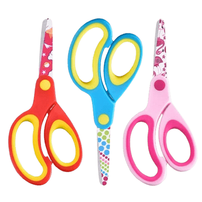 Safe, colorful left-handed kids scissors with blunt tips and soft grips. Perfect for school crafts and home projects. 1 piece per pack in a random color.