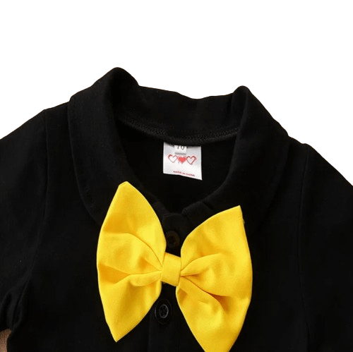 Boys Suspender Red Shorts & Black Short Sleeve Tee With Yellow Bow Tie