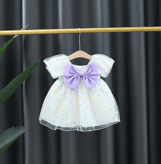 Purple Bow Dress, Toddler Girls Summer Puff Sleeve Tulle Dress, Summer Baby Clothes,Toddler Girl Summer Outfit, Baby Princess Dress