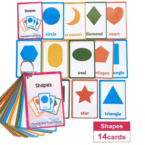 Fun and colorful shapes flashcards for kids! Waterproof and durable learning cards that help toddlers and preschoolers learn shapes easily. Ages 3+.