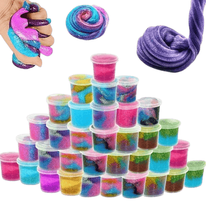 Sparkling starry galaxy slime for kids – stretchy, glittery, and safe. Perfect for sensory play, creativity, and endless squishy fun. Ages 3+.