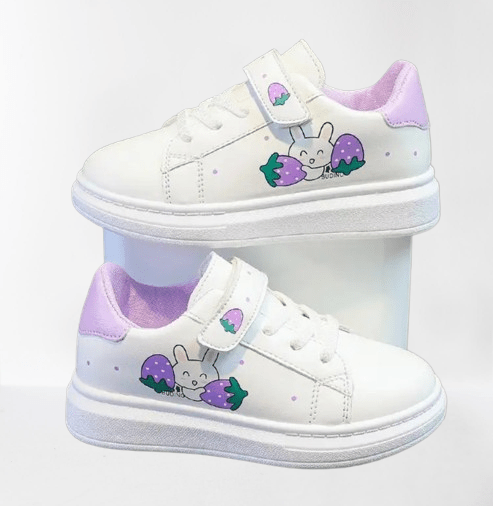 Girls white casual sneaker shoes with purple bunny design