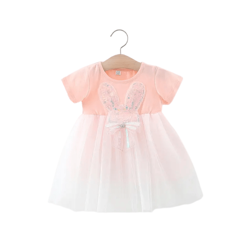Girls Pink A Line Mash Dress With Bunny Detail
