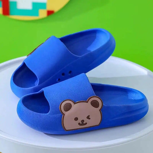 Color Blocking Unisex Kids Slippers Slides - White/Blue