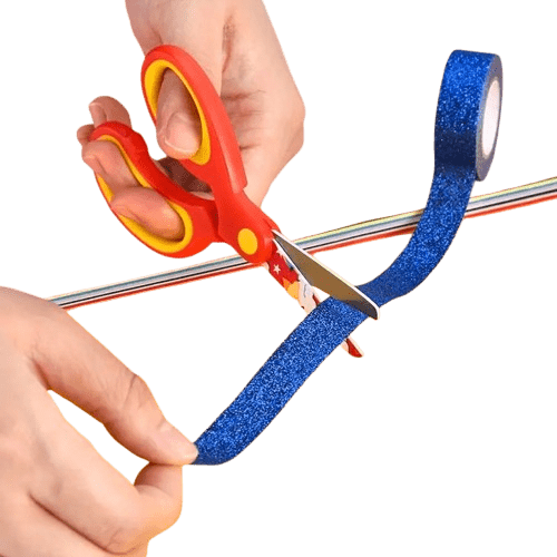 Safe, colorful left-handed kids scissors with blunt tips and soft grips. Perfect for school crafts and home projects. 1 piece per pack in a random color.