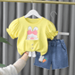 Girls Clothing Set (Blue Jeans & Yellow Pink Short Sleeve Bunny T-Shirt)