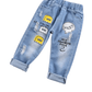 Boys Cartoon Jeans With Ripped Pockets & Colorful Decoration