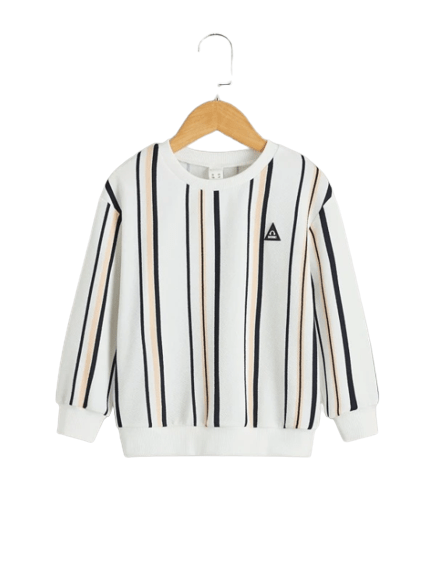 Boys Vertical Stripped Crewneck Jersey With Letter Patched Pullover