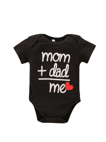 Mom + Dad = Me graphic short sleeve bodysuit for baby