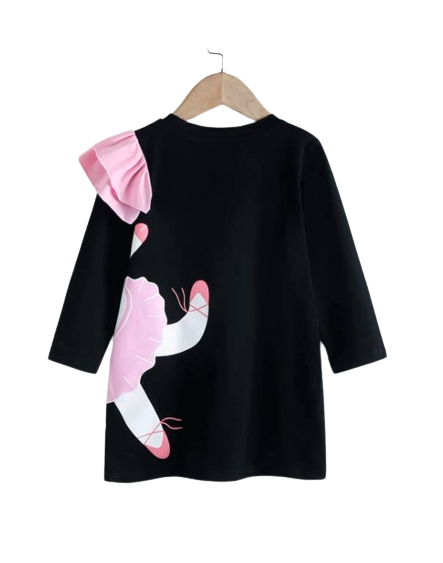 Girls Long Sleeve Unicorn Black Dress