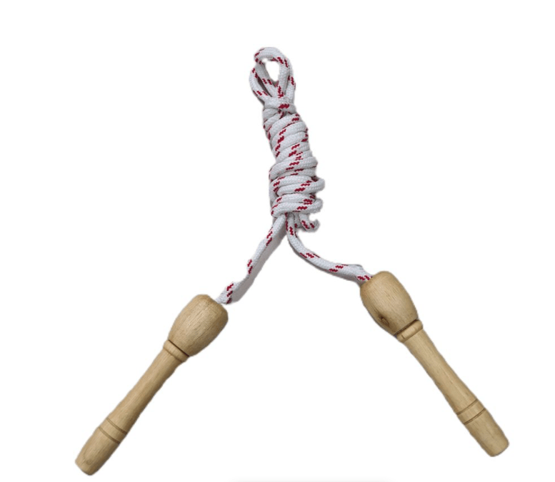 Kids skipping rope with wooden handles