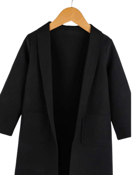 Black Open Front Long Sleeve Boys Coat