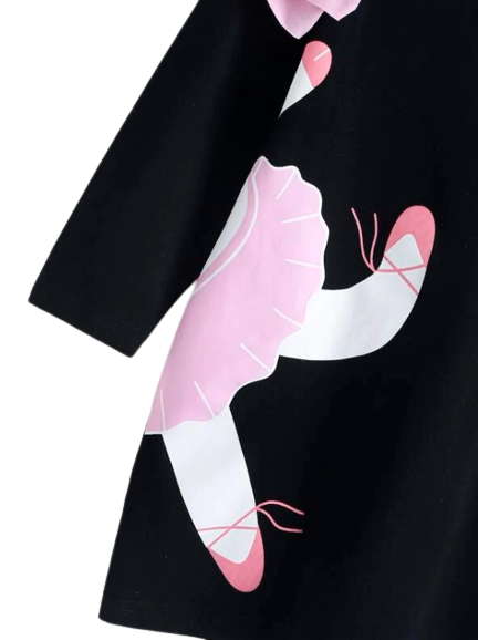 Girls Long Sleeve Unicorn Black Dress