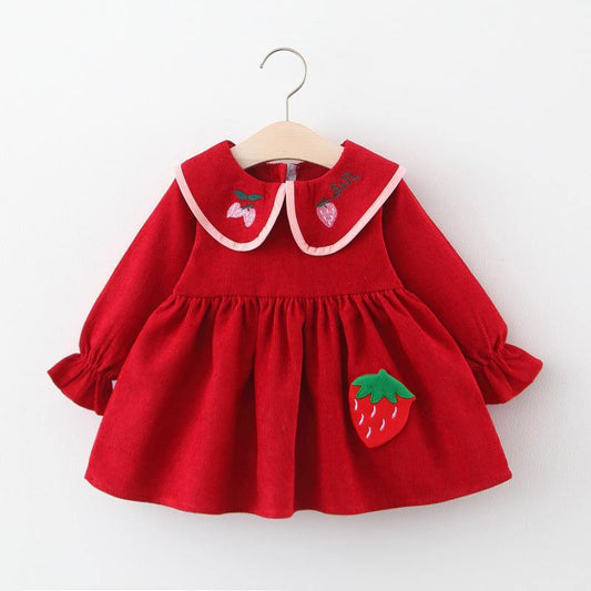 Warm Winter Autumn Girls Kids Long Sleeve Dress Red | Adorbs Online
