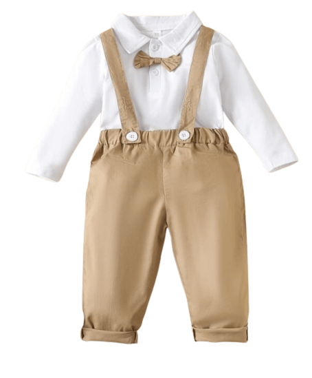 Long sleeve bodysuit with long suspender pants for baby boys