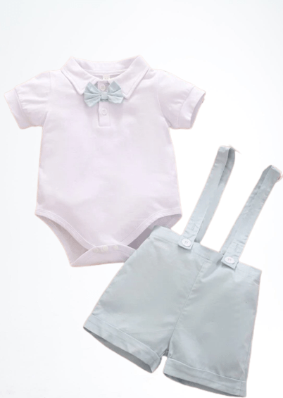 Short sleeve bodysuit with suspender for baby boys