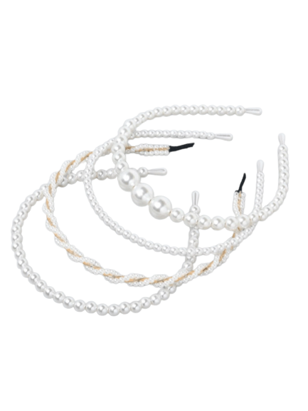 Girls 4 piece pearl beaded white hairband/hair hoop