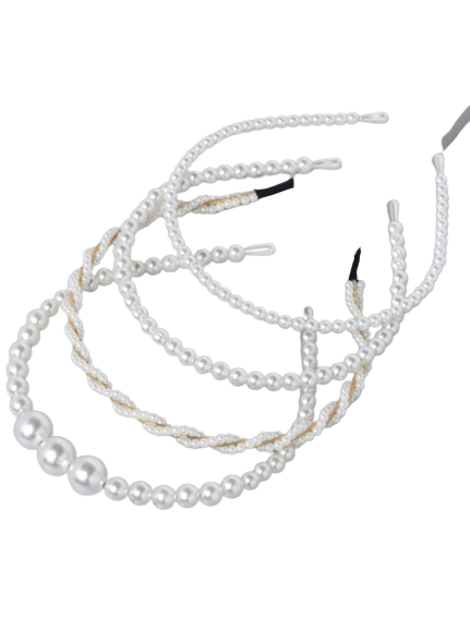 Girls 4 piece pearl beaded white hairband/hair hoop