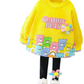 Character Bear Warm Winter Girls Kids Clothing Set - Long Sleeve Yellow Sweater Top and Colorful Black Pants Huggie Leggings Tight | Adorbs Online